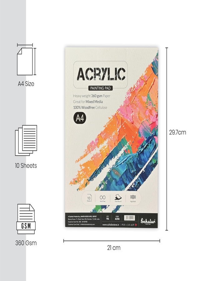 Scholar Acrylic Painting Pad - 360 GSM | Glue Bound Pad with 10 Thick Sheets | Heavyweight Textured Art Paper for Mixed Media & Layered Painting | Professional Quality Pad for Artists, Students & Art Practice (A4) - Image 2